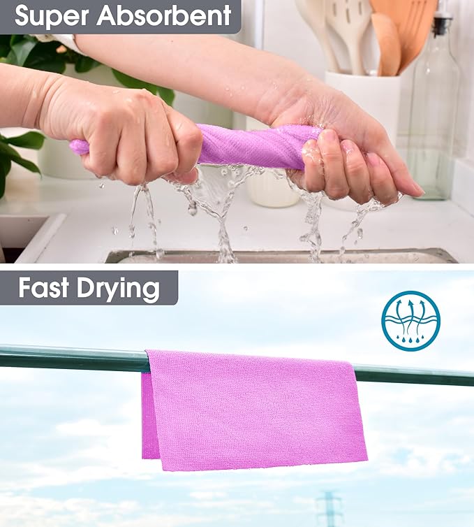 KitchLife Microfiber Cleaning Cloth Roll 100 Pack - Tear-Away Microfiber Paper Towels Lint-Free Reusable Washable for Kitchen Car Dishes and Sensitive Surfaces (Light Purple)