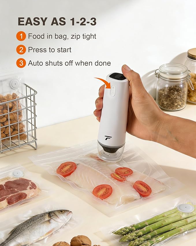 Vacuum sealer for food Chef’s Design to Preserve Freshness Compact Handheld Vacuum Sealer with 30 Reusable Bags Professional-Grade for Food Storage Savers Pebble