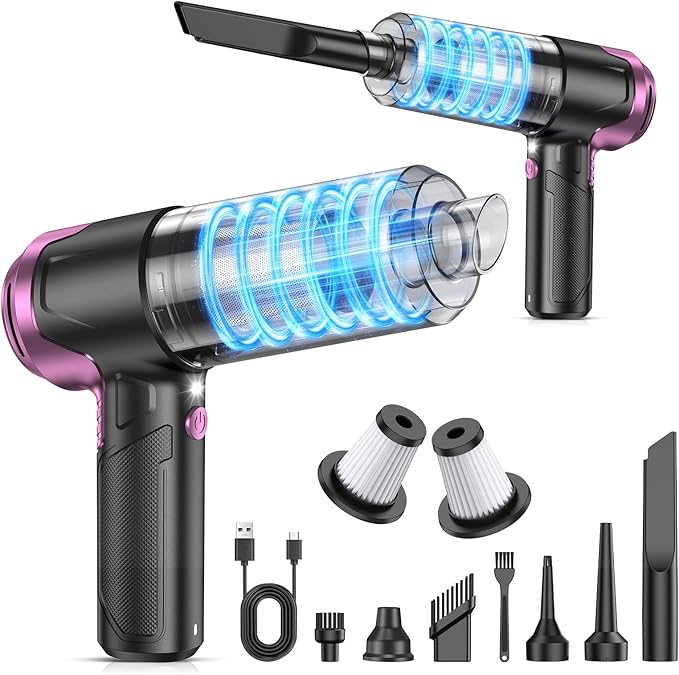 KMM Handheld Car Vacuum Cleaner 10000PA Vacuum Cleaner &amp Air Duster 120W High Power Vacuum Portable Cordless Hand Held Vacuum Rechargeable with Multi-Nozzles &amp LED Light for Home Car Offi