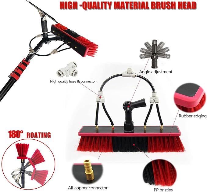 3.6-10.8m Solar Panel Cleaning Kit Glass Cleaning Brush Telescopic Hydrocleaner Telescopic Brush with Telescopic Rod Water Fed Pole Kit Window Cleaning Brush Outdoor Windo