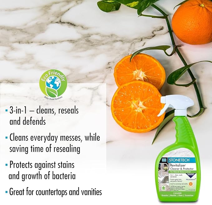 Stone Surface Cleaner Spray for Stonetech Revitalizer Cleaner and Protector - 3‑in‑1 Daily Stone &amp Grout Cleaner - Reseals &amp Refreshes Natural Stone Countertops Floors &amp Tiles (Citrus 24
