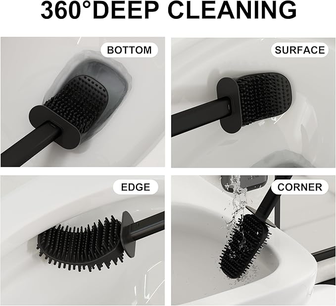 Toilet Brush and Holder Set - Wall Mounted Bathroom Scrub Brush Toilet Bowl Brush and Plunger Set for Bathroom Cleaner (Grey)