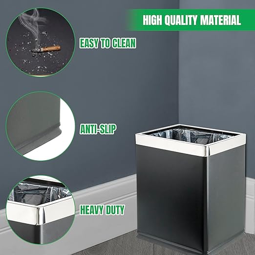 Brelso 'Invisi-Overlap' Open Top Metal Trash Can Small Office Wastebasket Modern Home Décor Rectangle Shape (Black)