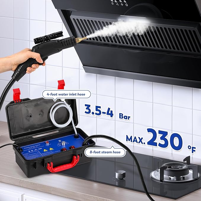Moongiantgo Handheld Steam Cleaner 1700W High Pressure Steamer for Cleaning Chemical-Free Cleaning Machine for Home Use Bathroom Grout Tile Kitchen Grease Floor Gaps Auto Car Detailing (A)