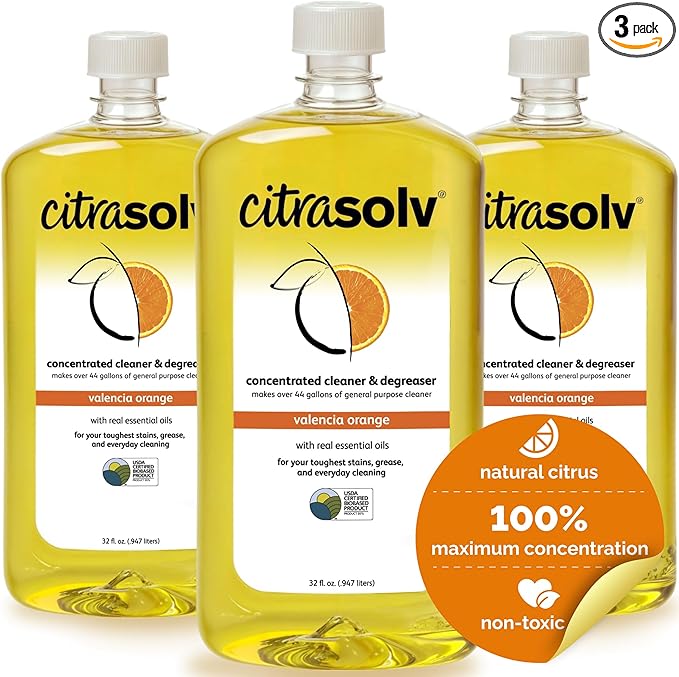Citra Solv Concentrated Cleaner &amp Degreaser Deodorizer Paint &amp Adhesive Remover for Home and Outdoor Natural Orange Oil Safe Valencia Orange - 32 Fl Oz (3-Pack)