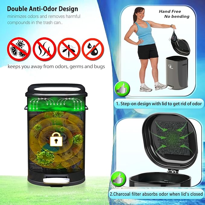 Dog Poop Trash Can Outsides 18L/4.76 Gal Portable Waste Bin with Lid and Removable Inner Odor Control for Indoor Outdoor Dog Waste Station for Bathroom &ampKitchen -45 Waste Bags