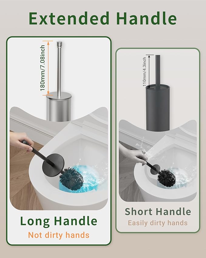 Toilet Brush and Holder Set Toilet Bowl Brush for Bathroom with Long Handle Stainless Steel Toilet Cleaner Brush with Durable Scrubbing BristlesSplash-Proof (Brushed Nickel)