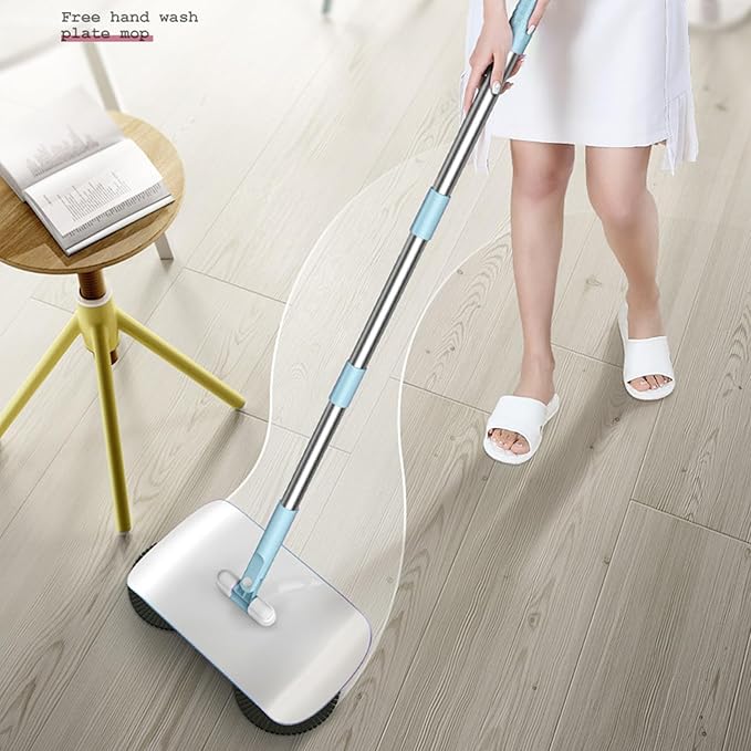 Household Hand Push Sweeper Multi Purpose Mop Broom Dustpan Blue Pink Manual Floor Cleaning Tool for Home Household Hand Push Sweeper (Blue)