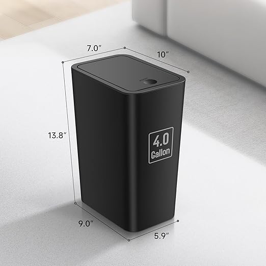 TIPGO Bathroom Trash Can with Lid 4 Gallon / 15 Liter Small Garbage Can Press Top Bin Plastic Wastebasket with Pop-Up Lid for Bedroom Living Room Office (Black)