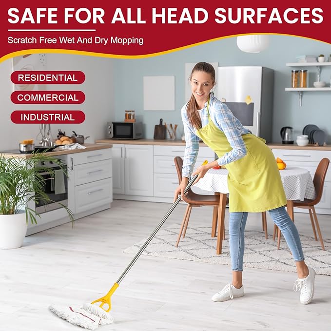 Eccliy 6 Pack Heavy Loop End Cotton String Mop Head Heavy Duty Mop Head Commercial Refills Replacement Bulk for Home Industrial Commercial Floor Cleaning (WhiteRed)