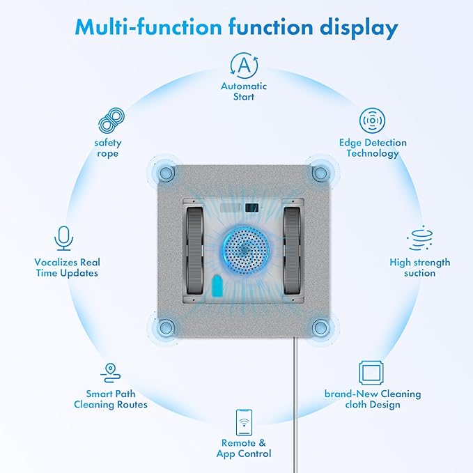 Mamibot W120-DP Robot Window Cleaner for High-Rise Glass - 3200Pa Strong Suction Multiple Cleaning Modes4 Water Spray NozzlesEdge Detection TechnologyApp&ampRemote Control(Blue)
