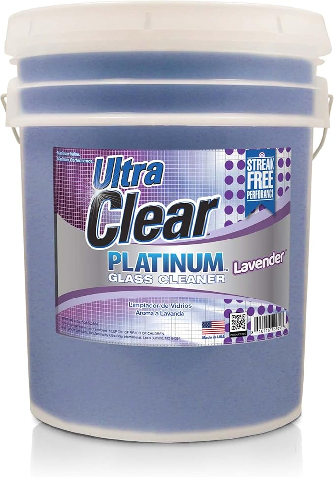 Ultra Clear Platinum Glass Cleaner Crystal Clear Streak-Free Shine Polished Finish for Commercial and Residential Use Lavender Fresh 5 Gallons