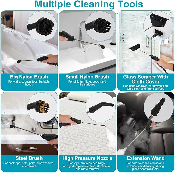 Handheld Steam Cleaner 1.2L Tank &amp 2500W 15-Second Fast Heat for Multi-Surface Cleaning: Kitchen Grease Bathroom Grime Auto Detailing