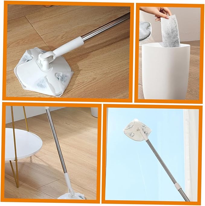 Wakauto Retractable Dust Mop for Floor Cleaning No Wash Dry Dust Mop Household Cleaning Tool for Hard Floors White Extendable Handle 1pcs Set