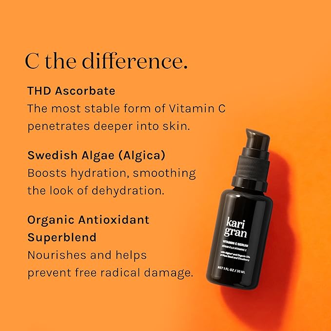 Kari Gran 10% Vitamin C Serum | Clean moisturizing skin brightening serum for glowing skin