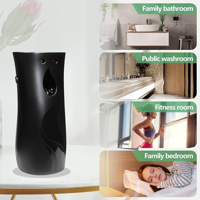 2 Pcs Automatic Air Freshener Spray DispenserFree Standing or Wall MountedAutomatic Fragrance Dispenser for Standing Aerosol Sprayer for Hotel Office Living Room Bathroom Commercial Place (Black)