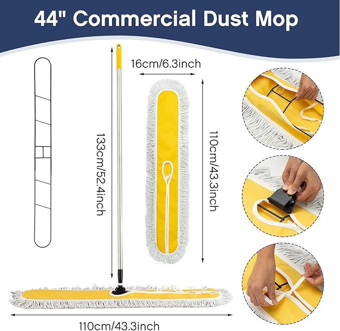 Suclain 2 Pack Dust Mop 43 36 Commercial Dust Mop Floor Sweeper Adjustable Sweeper Mop Dust Mops Industrial Mops Broom with Long Handle for Floor Cleaning Hardwood Tiles Marble Floors(43 Inch)