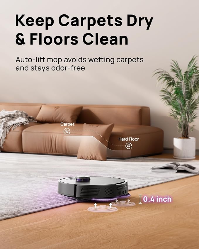 3i P10 Ultra Robot Vacuum and Mop Combo 18000 Pa Suction Self-Emptying Auto-Extending Edge Mopping 140℉ Hot-Water Self-Cleaning LiDAR Navigation Automatic TangleCut for Pet Hair 4 Carpet Modes