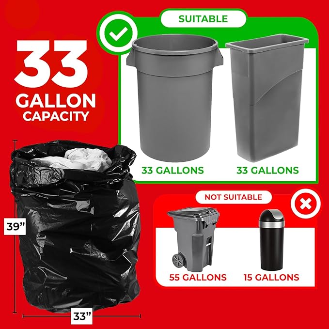 ToughBag 30-33 Gallon Heavy Duty Trash Bags (100 Count) – 33x39 Large Can Liners – Made in USA