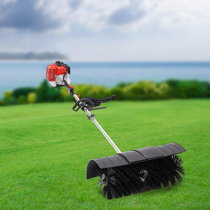 52CC Gas Power Sweeper Outdoor Handheld Sweeper Artificial Grass Broom 1700W Single Cylinder 2 Stroke 2.3HP 1.8M Engine Brush Lawn Garbage Sweeper Broom Driveway Cleaner Tools