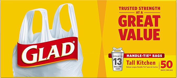 Glad Tall Handle-Tie Kitchen Trash Bags - 13 Gallon - 50 Count - 4 Pack (Packaging May Vary)