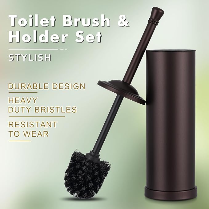 Bronze Toilet Brush and Holder Set304 Stainless Steel Toilet Bowl Brush and Holder for BathroomHeavy Duty Toilet BrushDurable Scrubbing BristlesSplash ResistantLong Handle