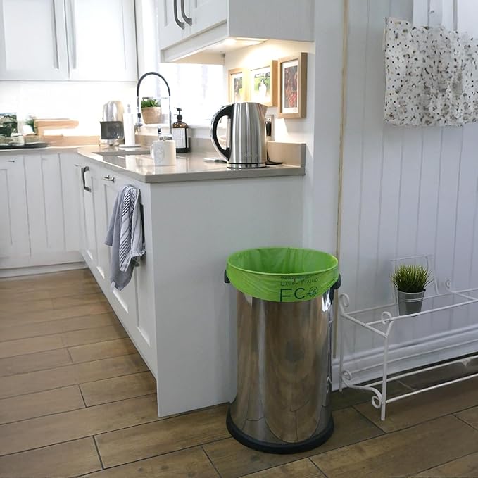 Eco Green Living 60 Litre Compostable Bin Liners Plastic Free &amp Recyclable Tall Bin Bags for Food Waste Leak Resistant Small Bin Liners 87 x 114 cm - Six Pack (60 Bags)