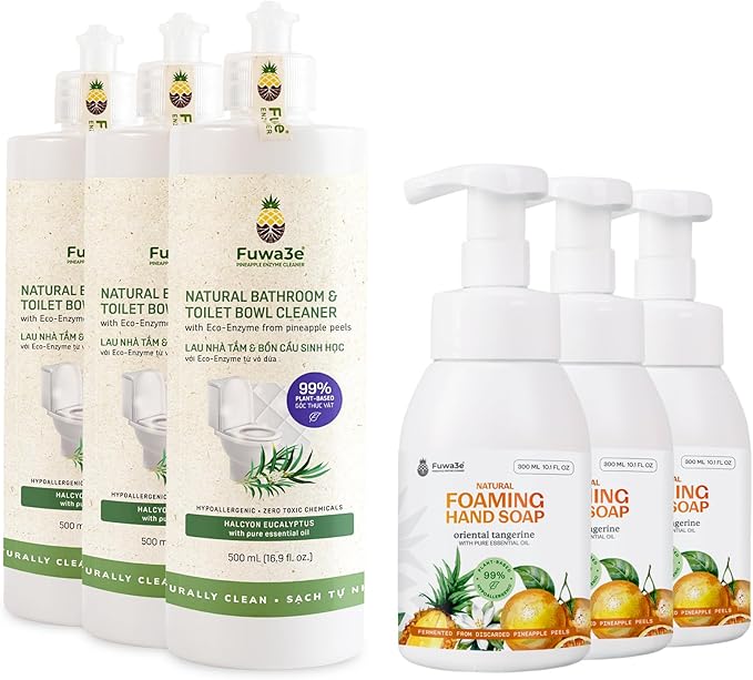 Fuwa3e Natural Bathroom Toilet Cleaner (3 Pack) &amp Foaming Hand Soap Tangerine (3 Pack)