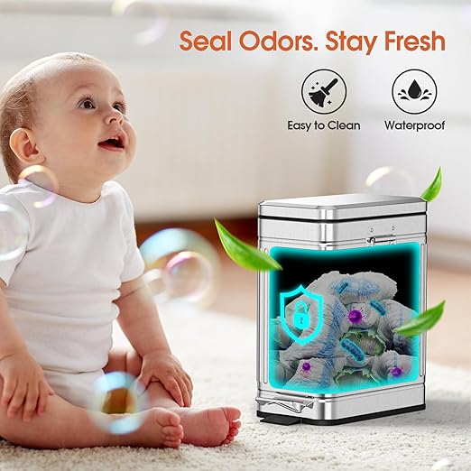 Small Bathroom Trash Can with Lid Soft Close 6L / 1.6 Gallon Stainless Steel Garbage Can with Step Pedal &amp Odor Control Slim Trash Bin for Toilet Office Bedroom - Sliver