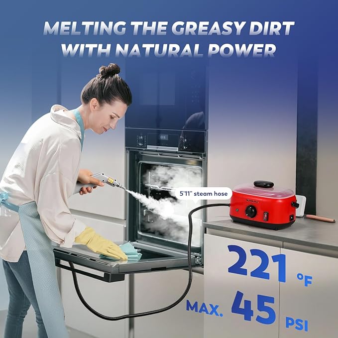 Moongiantgo Steam Cleaner Handheld Steamer for Cleaning Portable Pressurized Cleaning Machine for Car Detailing Grout Tile Upholstery Home Use Kitchen Bathroom with 1500ML Water Tank (Red-Black)