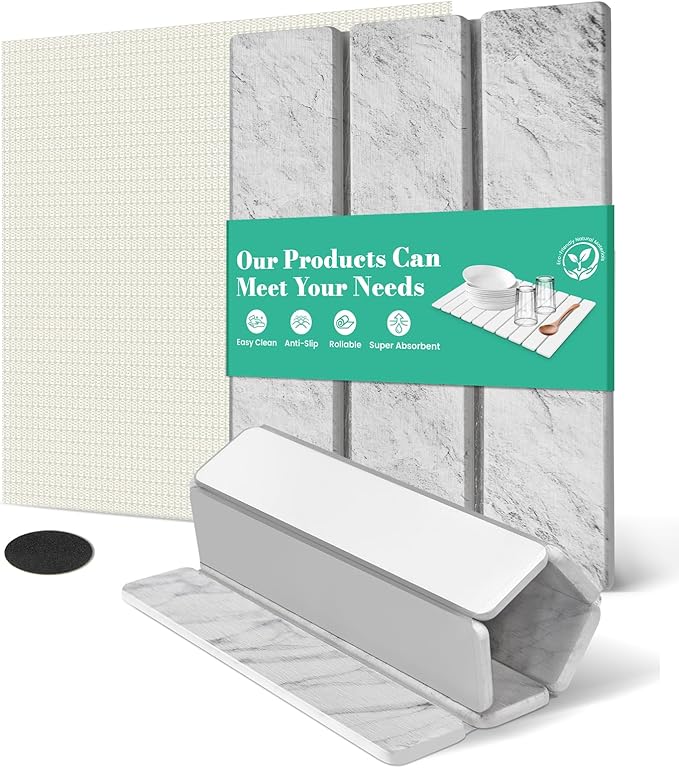Stone Dish Drying Mat Collapsible Diatomaceous Earth Absorbent Mat Quick Dish Drying Pad Dish Rack Pad Match Any Counter to Multiple Usage for KitchenBathroom
