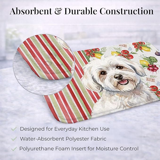 Caroline's Treasures Coton de Tulear Vegetables Dish Drying Mat Absorbent Dish Drying Mat Pad for Kitchen Counter Dish Drainer Mat for Countertop 14 x 21 Multicolor
