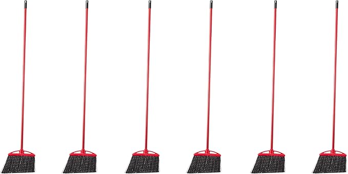 Amazon Basics Angle Broom With Metal Handle for Floor Cleaning and Sweeping 11 inches Wide 6-Pack Black &amp Red