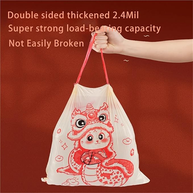 Thickened Enlarged Drawstring Trash Bag Portable Kitchen Household Automatic Closure Tear-Free Plastic Garbage Bag