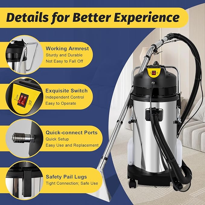 Wet Dry Carpet Extractor Carpet Cleaner Machine 40l Commercial Stainless Steel Carpet Cleaner 3 In 1 Multi-Purpose Wet Dry Vacuum Cleaner Curtain Cleaner with Water Sucker