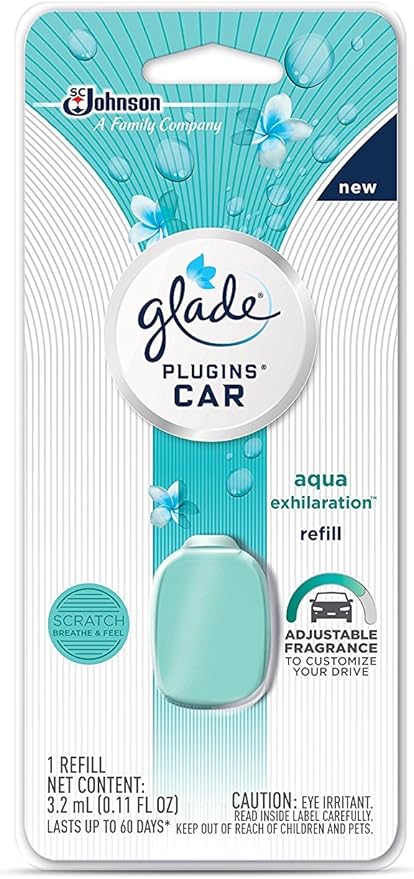 Glade Plugins Car Refill - Aqua Exhilaration - Net Wt. 3.2 mL (0.11 FL OZ) Per Refill - Pack of 3 Refills