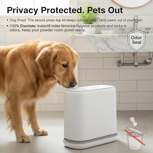 MUEE Dog Proof Trash Can 3 Gallon Slim Bathroom Trash Can with Locking Lid Compact Narrow Waste Bin for Bathroom Kitchen Office Bedroom White