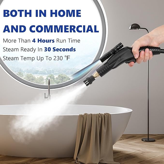 High Pressure Steam Cleaner 3000W Handheld Steam Cleaning Machine Dry Wet Adjustable Automatic Pump Steamer Washer with 5 Brushes for Kitchen Bathroom Car Furniture Floor