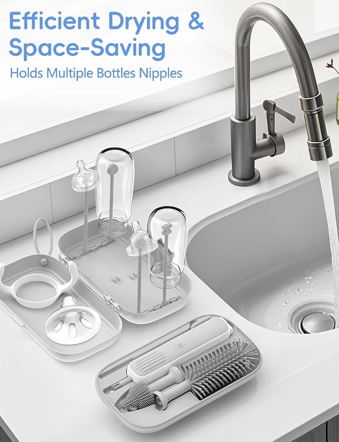 Electric Baby Bottle Brush Cleaner for Travel – BPA-Free Silicone One-Button 360° Deep Cleaning 2000mAh Rechargeable Portable Bottle Cleaning Kit with Storage Box for Home &amp On-The-Go (Grey)