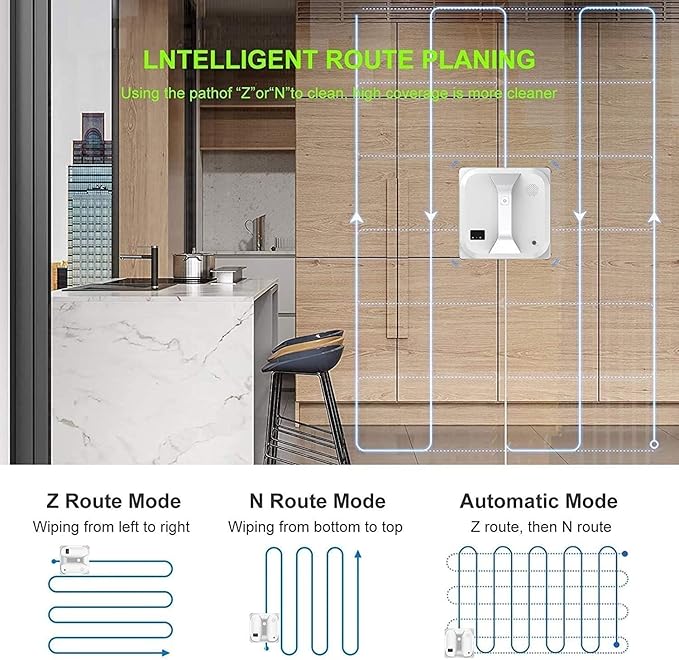 Smart Window Cleaning RobotHousehold Automatic Glass Cleaner RoboticStrong Suction| Intelligent Planningfor Outdoor/Indoor Windows Table Tile Ceiling