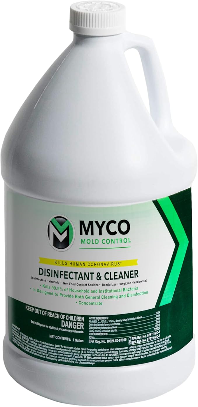Myco Mold Control Concentrate – EPA-Registered Hospital Grade Disinfectant &amp Cleaner Quat Formula for Mold Remediation &amp Bacteria Control Commercial &amp Residential Use 1 Gallon