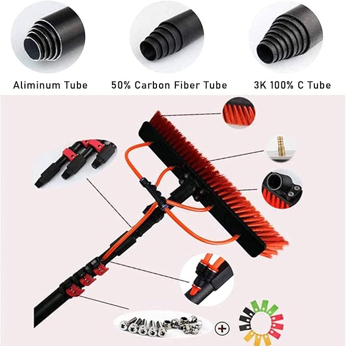 3-12M Water Fed Telescopic Brush Window Clean Glass Wall Cleaning Window Glass Wall Photovoltaic Panel Cleaning/6M Rod/35cm Brush Head (35cmbrushhead 7.2M/24FT)