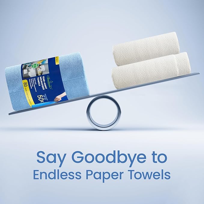 Greenfound Microfiber Cleaning Cloth Roll -80 Pack 11.5x11.5 Tear Away Towels Reusable and Washable Rags Blue