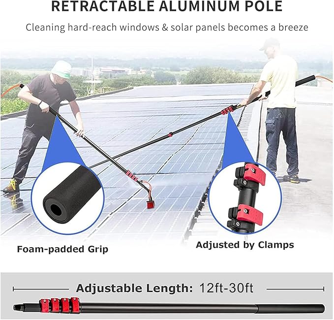 Extendable Window Cleaning Pole High Altitude Water Fed Telescopic 35cm Brush High-Strength Conservatory Solar Panel Extended Extension Brush Squeegee Equipment Hose Fed Kit 12FT / 3.6M