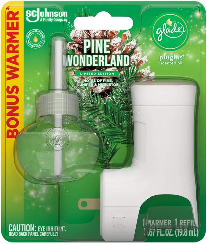 Glade Plugins Scented Oil Refill - Pine Wonderland - 1 Count Refill &amp 1 Count Oil Warmer Per Package - Pack of 2 Packages