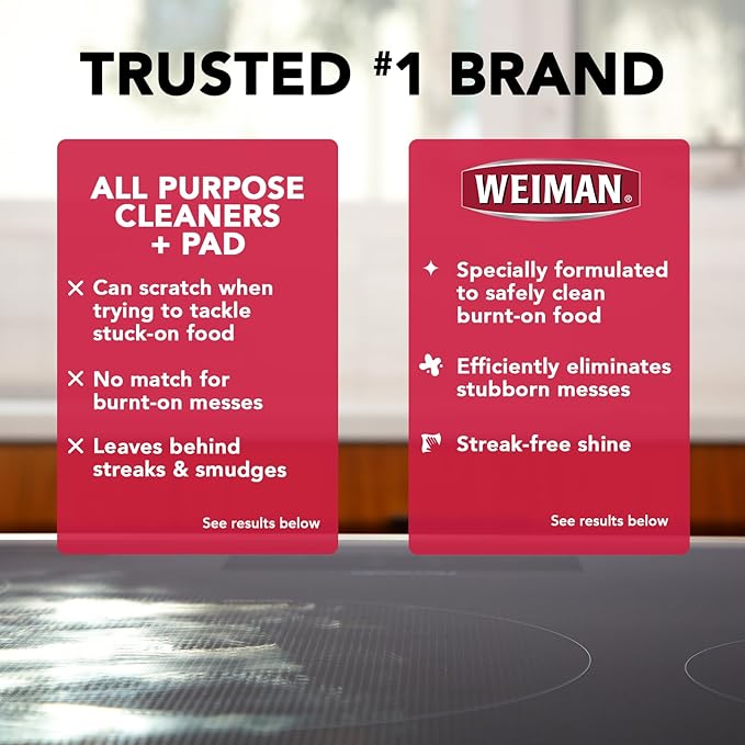 Weiman Cooktop Cleaner Paste Easily Remove Burned-On Food Grease and Watermarks Leaving Your Glass Cook Top Sparkling