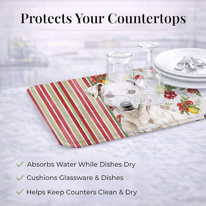 Caroline's Treasures White Jack Russell Terrier Vegetables Dish Drying Mat Absorbent Dish Drying Mat Pad for Kitchen Counter Dish Drainer Mat for Countertop 14 x 21 Multicolor