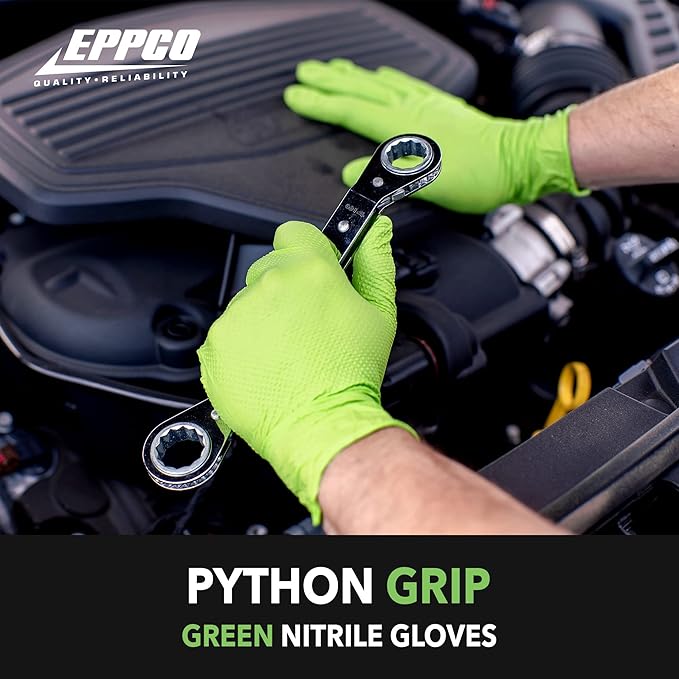 EPPCO Python Grip 6-Mil Nitrile Gloves Disposable Powder Free Latex Free Textured Superior Grip Glove for Mechanics Auto-motive Industrial Work Lime Green XX-Large Box of 90