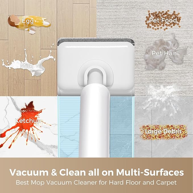 Wet Dry Vacuum Cleaner 17000Pa Cordless Vacuum Mop Combo for Hard Floors 180° Lay-Flat Design with Edge Cleaning Self-Cleaning Floor Washer Up to 45 Min Runtime LED Display &amp Voice Prompts