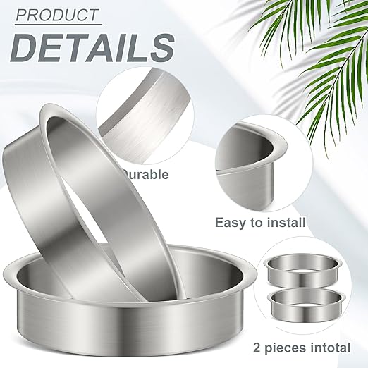 Honeydak 2 Pieces 6 (Nominal) Diameter x 2 Height 304 Polished Stainless Steel 6 x 2 Trash Grommets for Countertop Inserted Trash Kitchen Cabinet Counter Bin Ease to Install